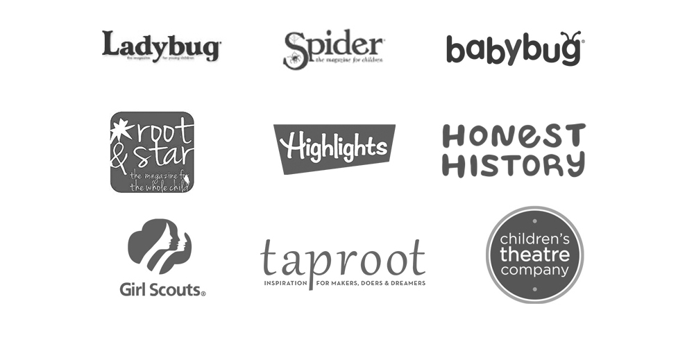 client list; ladybug, spider, babybug, root & star, highlights, honest history, girl scouts, taproot, and children's theatre company